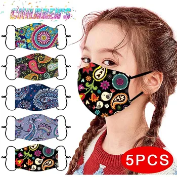 

5PCS Face Mask for Kids Children's Adjustable Cotton Face Mouth Mask Fabric Windproof Reusable Printed Mask mascarillas lavables