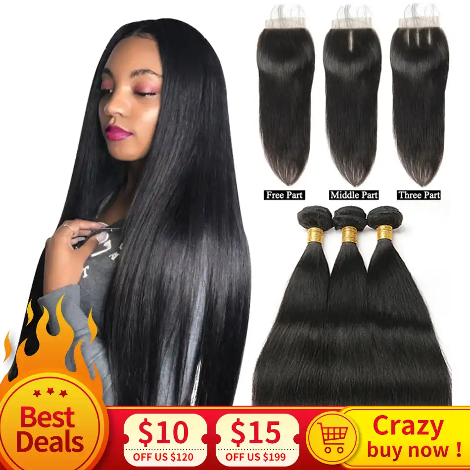 Human Hair Bundles With Closure Straight Hair Bundles With Closure