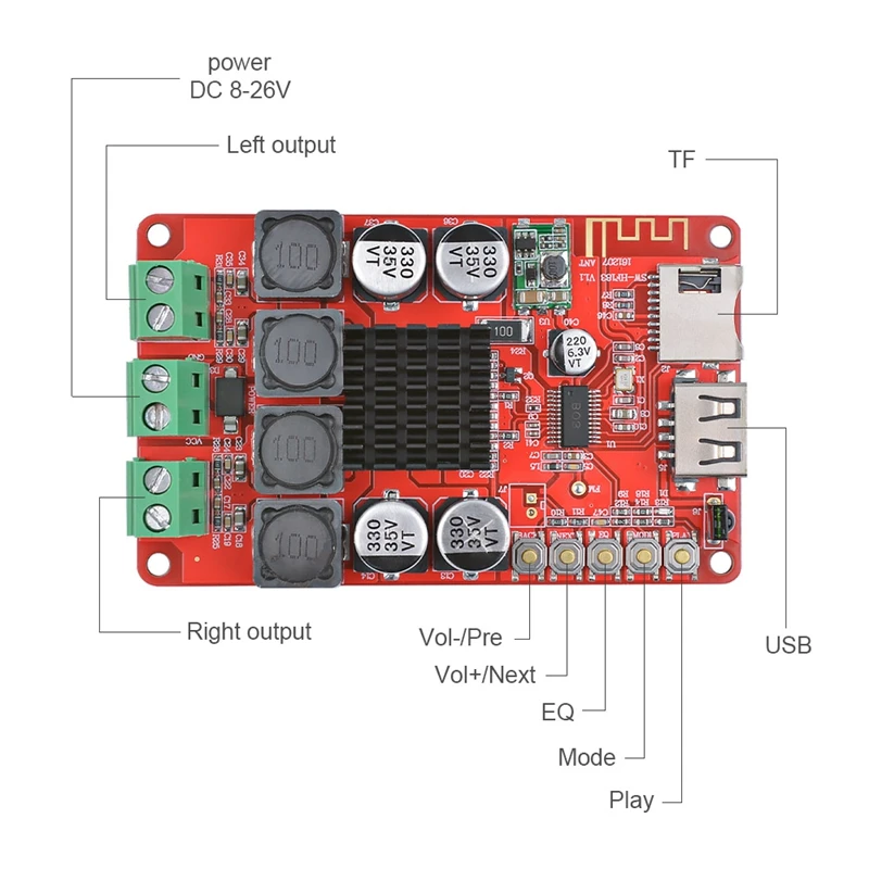 Tpa3116 Bluetooth приемник усилитель аудио Плата цифровой U диск Tf декодирование с пультом 2X50 Вт Amplificador