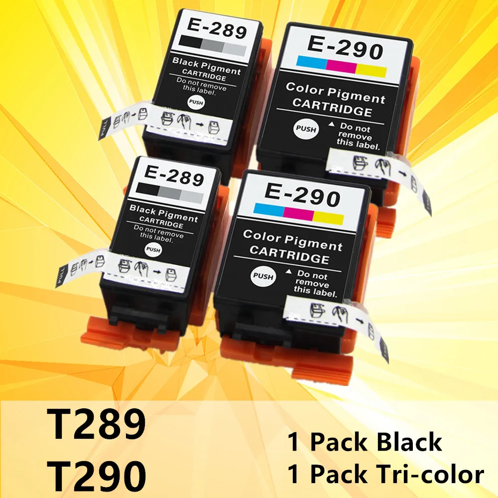 2 комплекта чернильных картриджей для Epson 289 290 T289 T290 с пигментными чернилами WF-100