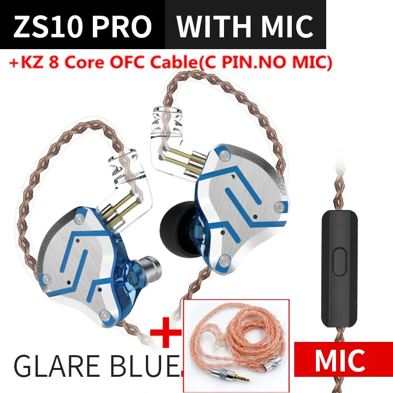 KZ ZS10 Pro 4BA+1DD Metal Headset Hybrid 10 drivers HIFI Bass Earbuds In Ear Monitor Sport Noise Cancelling Earphones KZ ZAX ZSX 