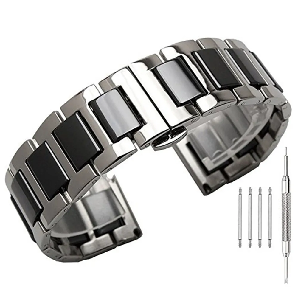 

22mm/20mm Stainless Steel with Ceramic Bracelet Strap for Samsung Gear S3 Band for Galaxy Watch 46mm/42mm Active 2 1 40mm 44mm