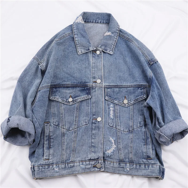 2020 Spring Autumn Wash Hole Denim Jacket Women Outwear Korean style Casual Oversized Loose Bat sleeve Jeans Coat Female | Женская