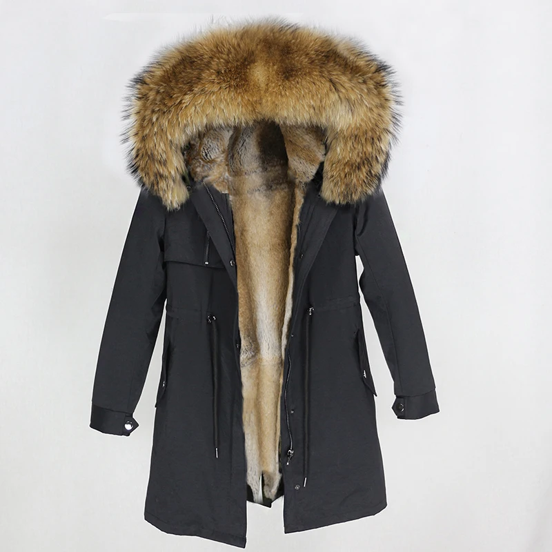 OFTBUY новая парка зимняя куртка женская шуба из натурального меха енота меховой капюшон, воротник из натурального кроличьего лайнера теплая тонкая верхняя одежда
