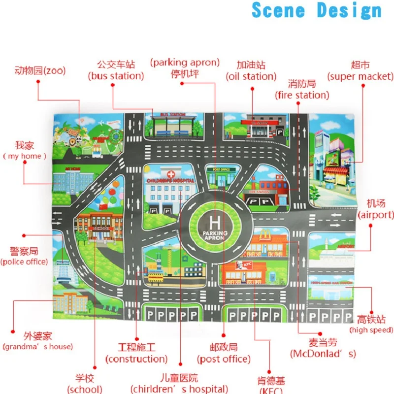 Привлекательная английская версия дорожного движения, игровой коврик для автомобиля, карта парковки города, интересные игрушки для детей, креативное Строительство дороги