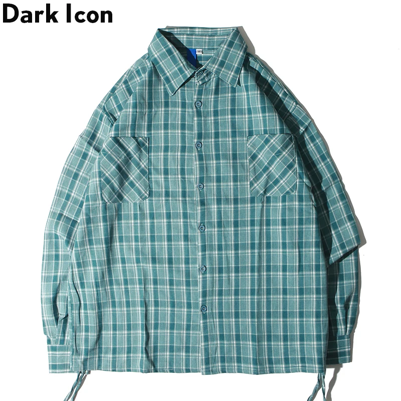 Темная икона Маргаритка клетчатая рубашка для мужчин с отложным воротником мужские рубашки с длинным рукавом клетчатые рубашки для мужчин Уличная одежда