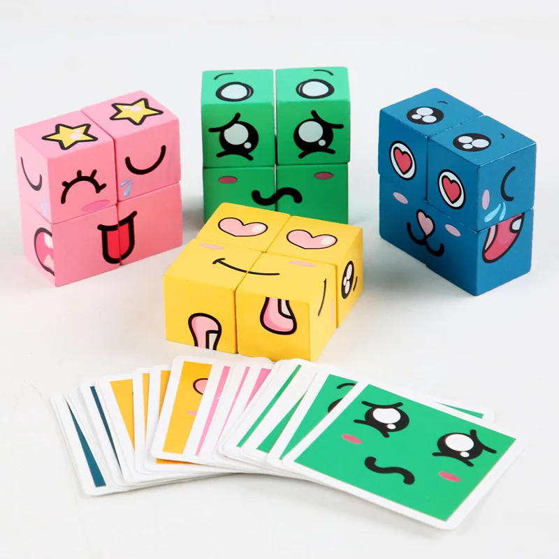 

Funny Wooden Party Board Game Face Changing Toys Children Expression Puzzle Building Blocks Learning Education Gifts for Kids