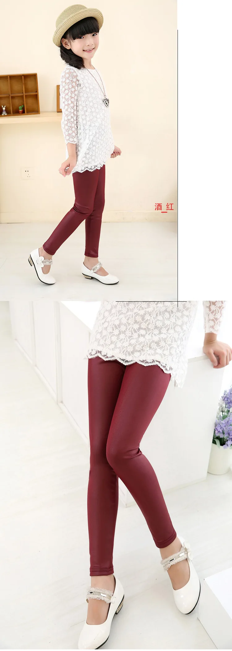 Autumn New Style GIRL'S Leggings Korean-style Slim Fit Elastic Force Leather Pants Winter Warm One-Piece Trousers