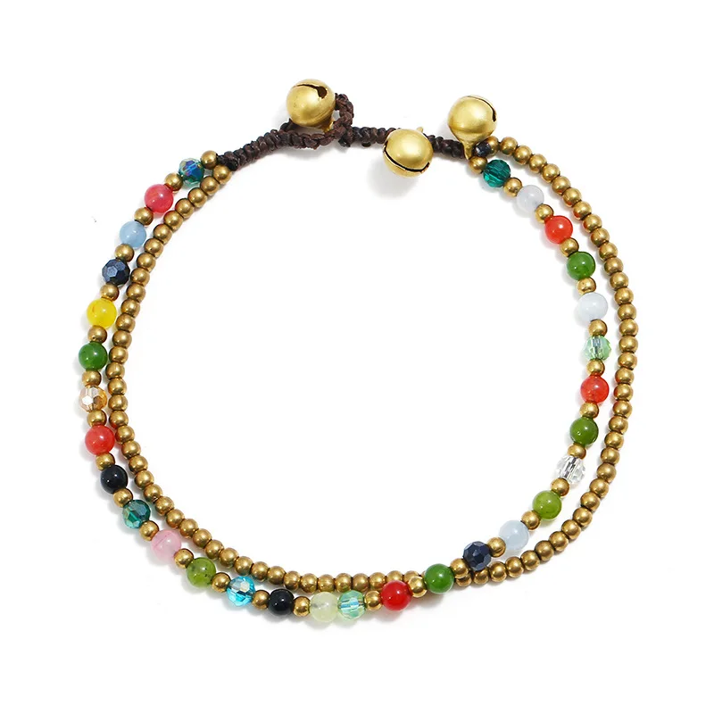 Ethnic Style Turquoise Copper Bead Bells Women's Anklets Beach European and American Bohemian Style Simple Feet Beads Anklet