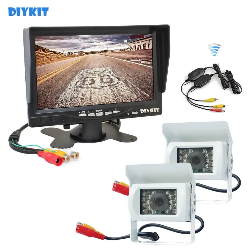 DIYKIT беспроводной 7 дюймов TFT lcd автомобильный монитор заднего вида+ 2 x IR ночного видения HD CCD камера заднего вида белый
