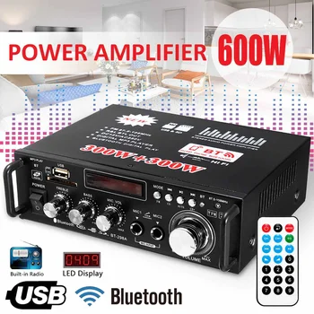 

600W 12/220V 2CH Mini HIFI Home Amplifiers Audio bluetooth Amplifier Subwoofer Remote Control Home Theater Amplifiers FM SD USB