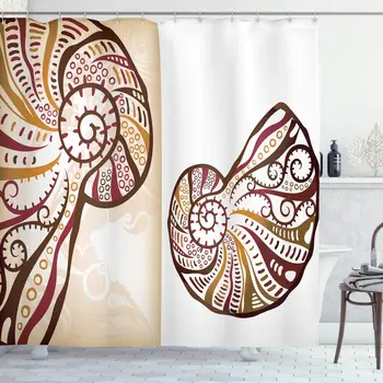 

Seashells Shower Curtain Boho Seashells Pattern Divided 2 Part Effects Hear The Ocean Creature Bathroom Decor Set with Hooks 70"