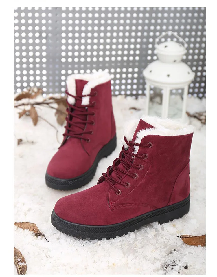 Fujin/женские зимние ботинки; хлопковые Плюшевые Теплые ботильоны для женщин; обувь на платформе со шнуровкой; женская зимняя обувь; модные ботиночки