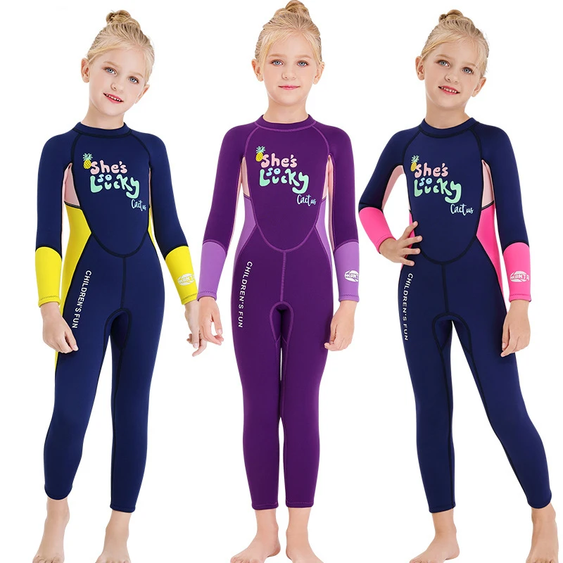 

2MM Neoprene Wetsuit Children Diving Suits Swimwear Girls Long Sleeve Surfing Swimsuits For Girl Bathing Suit Wetsuits