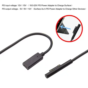 

Charging Cable For Surface Connect to USB Type-C PD Pro 3 4 5 6 7 Go Laptop 1.8m Short Circuit Protection 12V / 15V