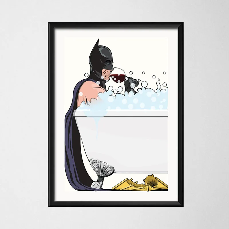 Забавный супергерой кошка-Бэтмен ванная комната стирка нормальная жизнь Живопись Искусство Живопись Шелковый Холст плакат настенный домашний декор A459