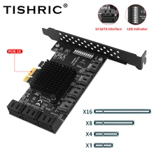 TISHRIC 6Gbps SATA PCIE 1X Adapter 2/4/6/10 Ports SATA3.0 PCIE Controller PCI to Sata Riser Expansion Card SSD Bit Add On Cards