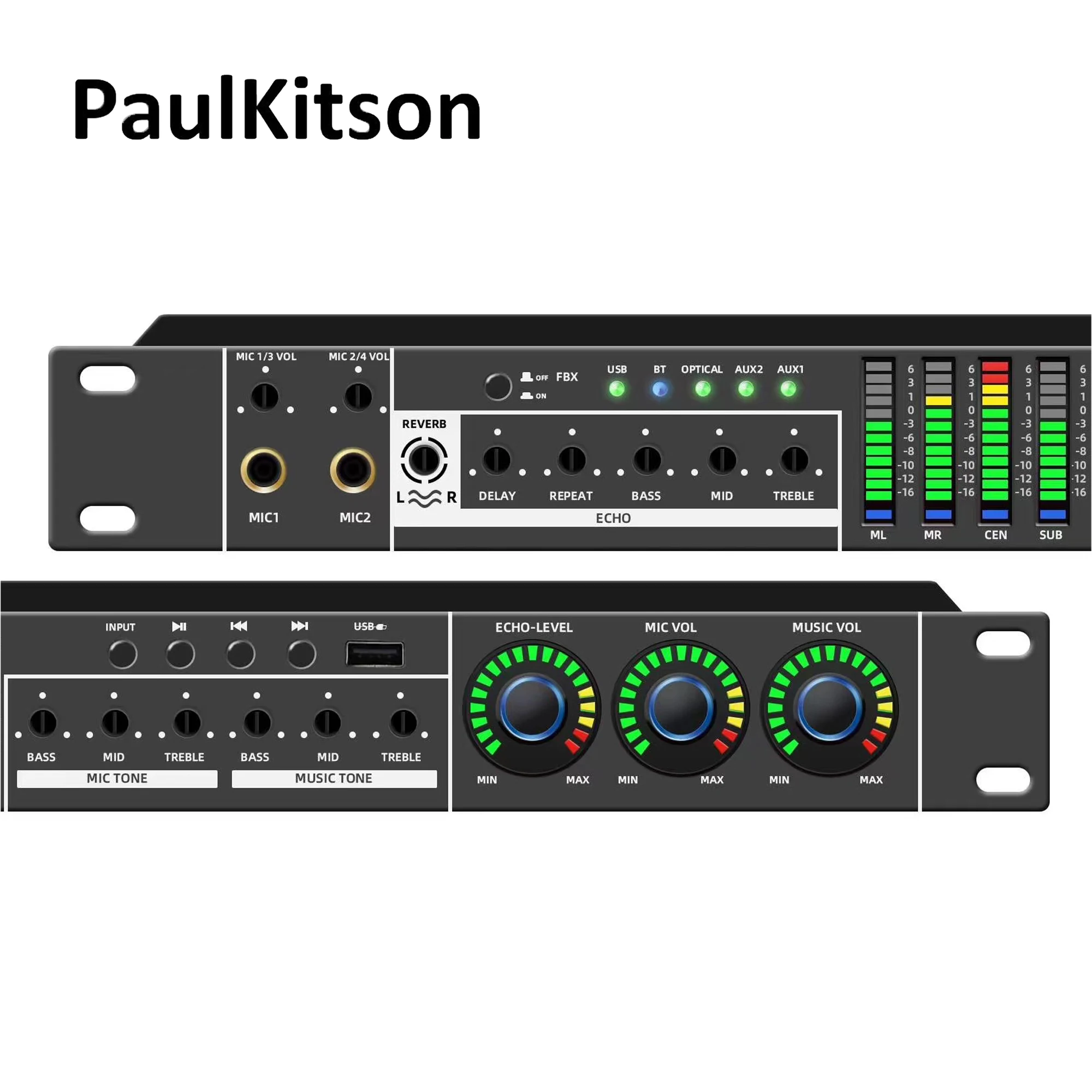 Paulkitson FX12 Karaoke Pre-Effects KTV Professional Digital Audio Echo Effect Processor DSP Audio Processor With Bluetooth USB