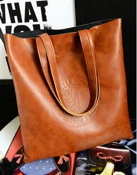 

Oil quality PU leather women bag retro British European and American fashion handbags embossed shoulder bag large capacity Lady