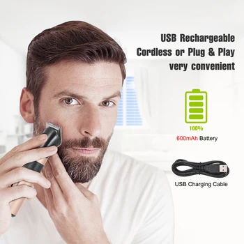 

3-In-1 Electric Hair Clipper Kit Rechargeable Beard Mustache Shaver Cordless Hair Trimmer with Guide Comb Nose Hair Remover