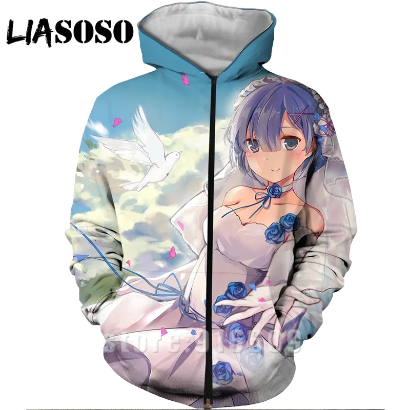 Re Zero Rem, 3D принт, толстовка с капюшоном, для женщин и мужчин, Ram, аниме, толстовки, повседневный дизайн, куртка, Harajuku стиль, пуловер на молнии, худи - Цвет: 16