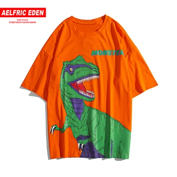 

Aelfric Eden Summer Dinosaur Print Hip Hop T Shirts High Street Men Harajuku Streetwear Oversized Short Sleeve Cotton Loose Tops