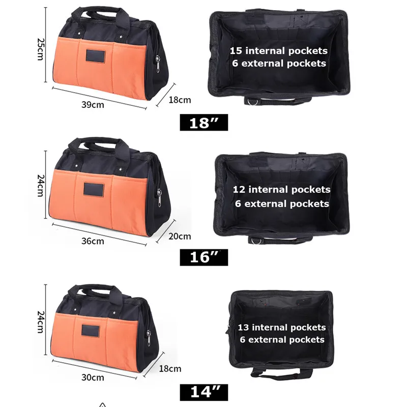 

14/16/18 Inch Waterproof Molded Base Large Capacity Pouch Tools Storage Bags Oxford fabric Professional Single shoulder tool bag
