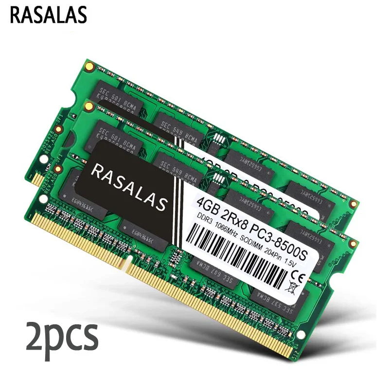 

RASALAS 2PCS Memory RAM DDR3 8G 4G Laptop 10600MHz 12800Mhz SODIMM 204pin 1.5V Notebook Memoria RAM OпеѬаивная Nамя