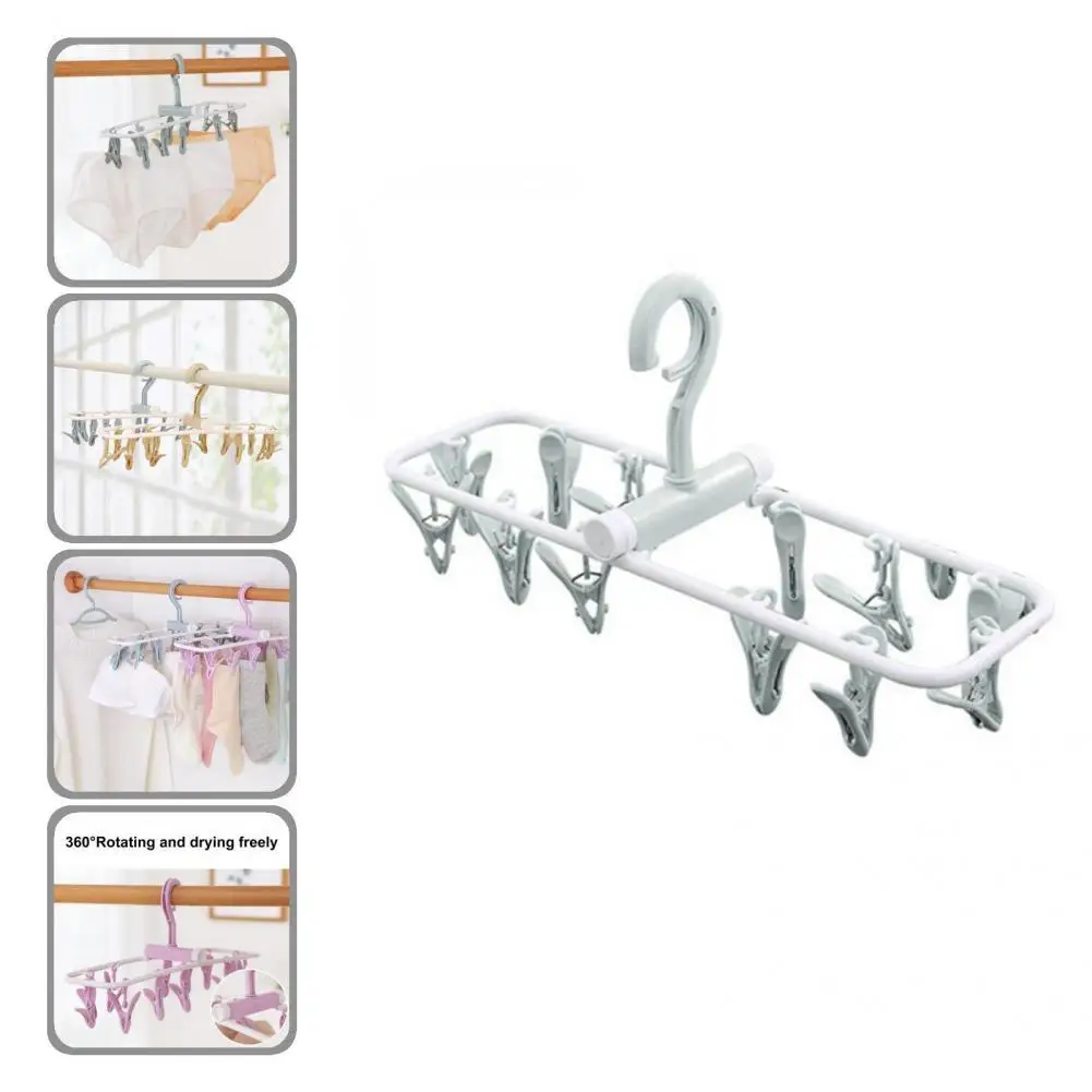 Useful Socks Rack Rotatable Lightweight Clothes Hanger with 12 Clips