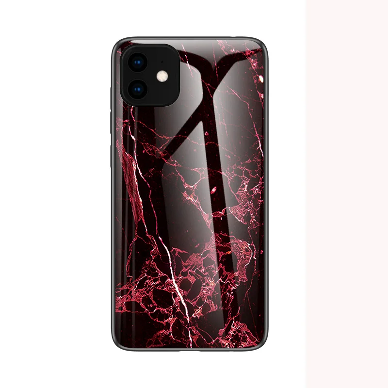 Мраморный чехол из закаленного стекла для телефона для iPhone X XR 11 Pro XS Max чехол для Apple iPhone 8 7 6S 6 Plus 5 5S SE Чехол Жесткий Мягкий чехол s - Цвет: Black Red