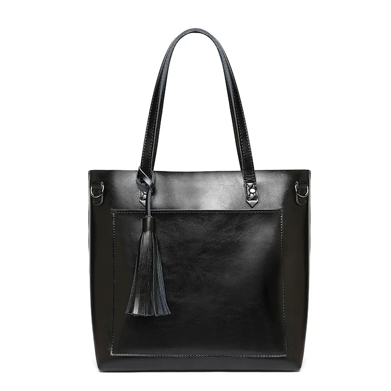 Женская сумка из натуральной коровьей кожи, большие сумки через плечо, Женская модная офисная большая сумка, женские большие сумки для женщин - Цвет: black