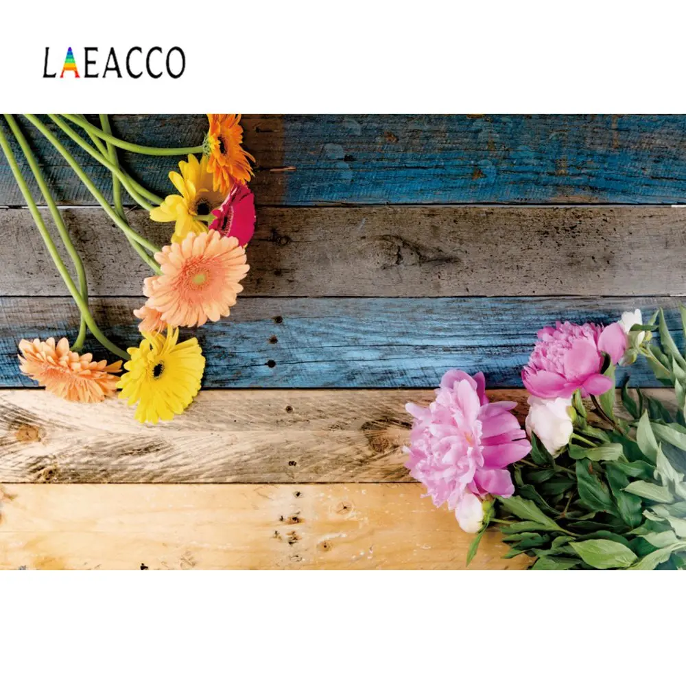 

Colorful Spring Flowers Wooden Board Hardwood Pet Doll Baby Newborn Portrait Photo Backdrop Photography Background Photocall