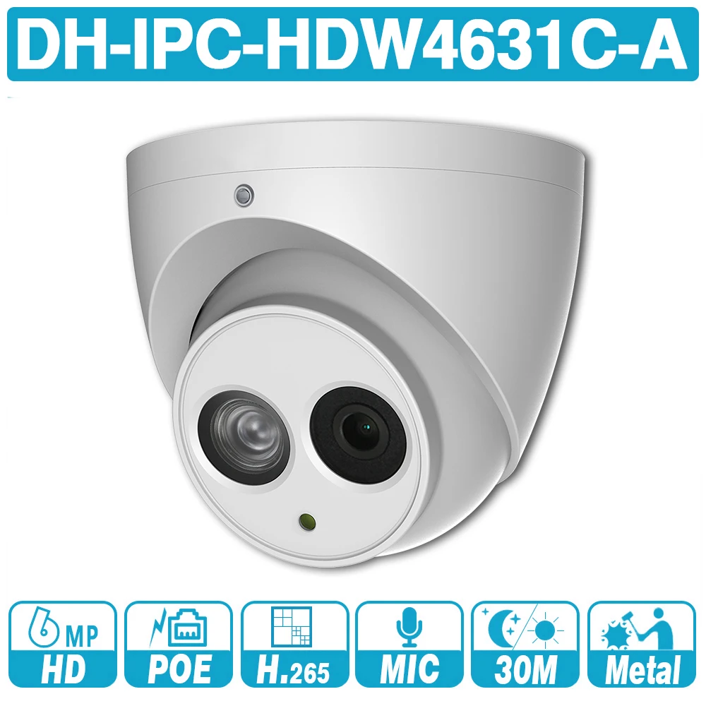 Dahua IPC HDW4631C A 6MP HD POE сетевая Мини купольная IP камера металлический чехол Встроенный