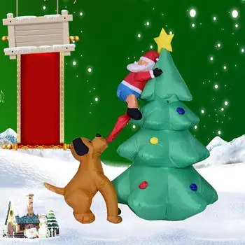 

1.8m Christmas 6 Foot Funny Inflatable Santa Claus Climbing on Christmas Tree Model Chased by Dog New Year Party Decoration