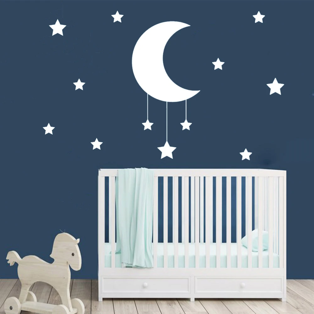 

Cartoon Moon And Stars Wall Stickers For Kids Rooms Decoration Nursery Murals Removable Vinyl Bedroom Decor Decals DW21548