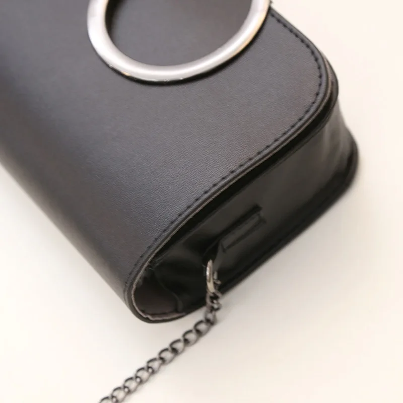 

New Style WOMEN'S Bag Fashion Korean-style C- Shaped Decoration Pu Solid Color Simple Casual Shoulder Oblique Bag Square Sling B