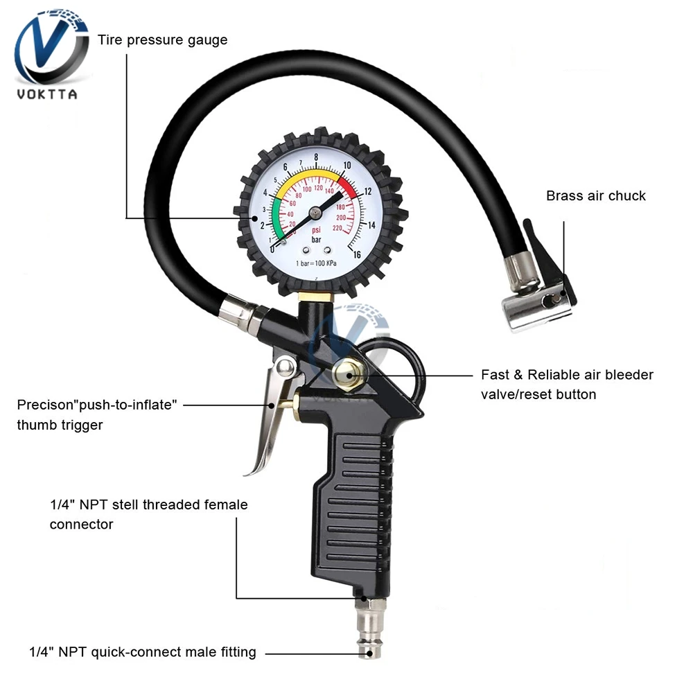 Pression pneus Gonfleur Air Compresseur Pistolet Jauge Cadran POUR voiture  moto