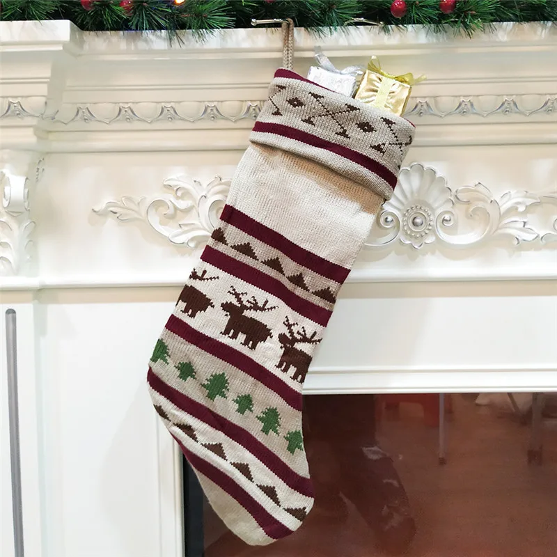 Large wool hand knitted elk Christmas Gift Bag socks Candy decorative | Дом и сад
