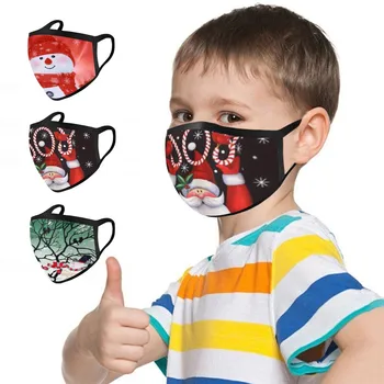 

3PCS Children's Kids Christmas Print Reusable Face Mask Breathable Face Shield Windproof Cloth Face Shield Washable Mouth Mask