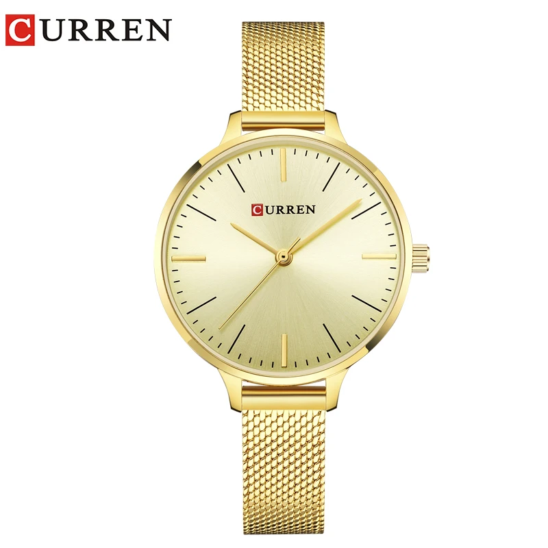 

CURREN Casual women watches top luxury brand slim gold silver mesh stainless steel quartz watch elegant ladies wristwatch
