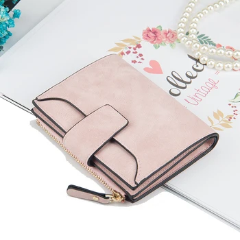 

HUGWISER Ladies Coin Purse Short Fresh and Stylish Multifunctional Small Wallet Card Bag Zipper Hasp Matte Solid PU Leather Bags