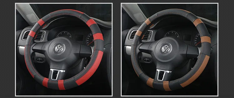 Genuine Leather Sew Car Steering Wheel Cover Genuine Leather Anti-slip Full Hole Sew Car Grip Cover Four Seasons General Car Sup