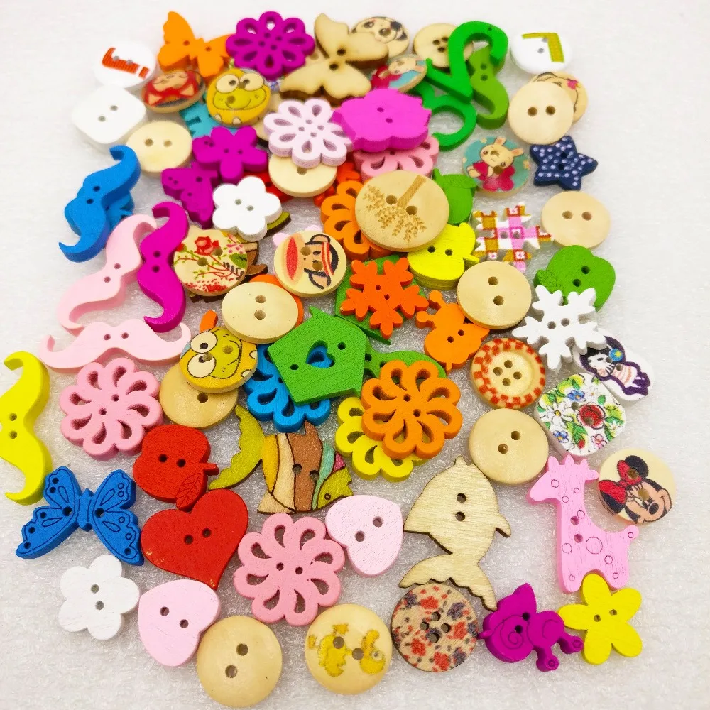 

30g/bag Mixed 2 Holes Pattern Wood Sewing Snap Buttons DIY Accessories Small Wooden Buttons Dyeing Button Start Stop