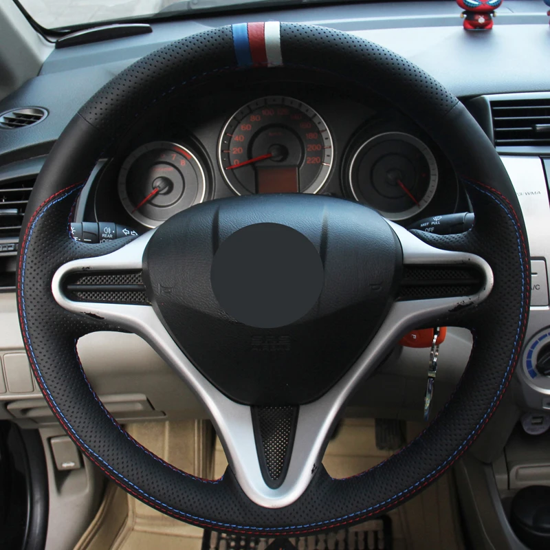 DIY чехол рулевого колеса автомобиля черная замша кожа для Honda Fit 2009-2013 City 2009-2012 2013 Jazz 2009-2013 Insight 2010