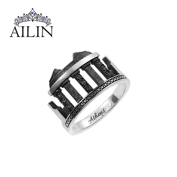 

AILIN Athens Acropolis Skyline City Ring Silver 925 and Copper Custom Engraved Rings Personalized Name Ring Travel Jewelry Gifts