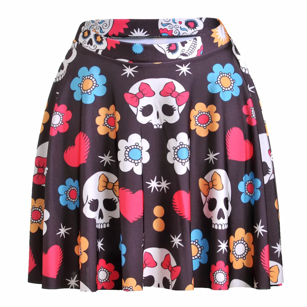 

Printed bow skeleton pleated hemiskirt