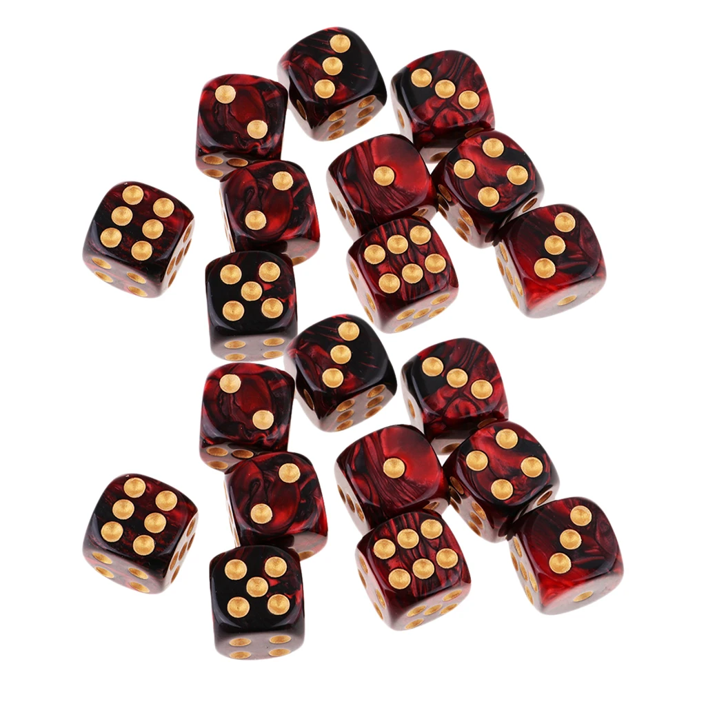 20x Two Colors Six Sided 16mm D6 Resin Role Play Gaming Dice Set Red + Black