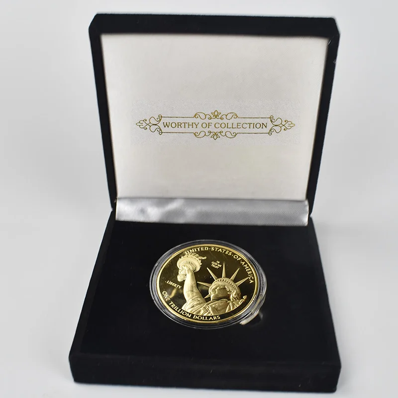 Позолоченные USD 1 триллиона долларов металлические монеты с указанием чехол черная бархатная Подарочная коробка для коллекции - Цвет: gold gift box