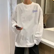 Camiseta de manga larga para hombre y mujer, Camisa larga a la moda, holgada, blanca, sencilla, combina con todo, con estampado de letras, tops, ropa de algodón, 2021