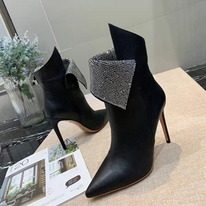 Новые брендовые дизайнерские ботинки из натуральной кожи женские туфли-лодочки на очень высоком тонком каблуке с острым носком осенне-зимняя обувь без шнуровки - Цвет: 6